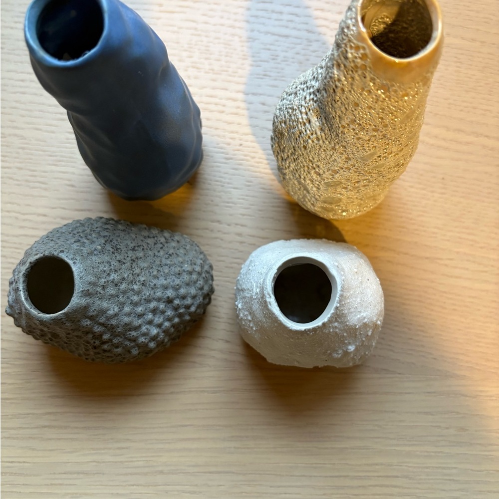 Set of 4 Textured Mini Vases in Blue, Gold, Gray and White